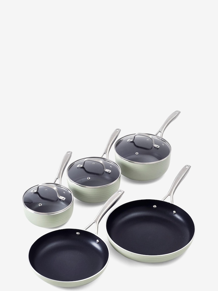 5 Piece Sage Green Non Stick Pan Set - Image 5 of 5
