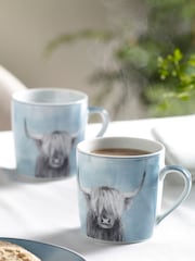 Set of 2 Teal Blue Hamish The Highland Cow Mugs - Image 1 of 4