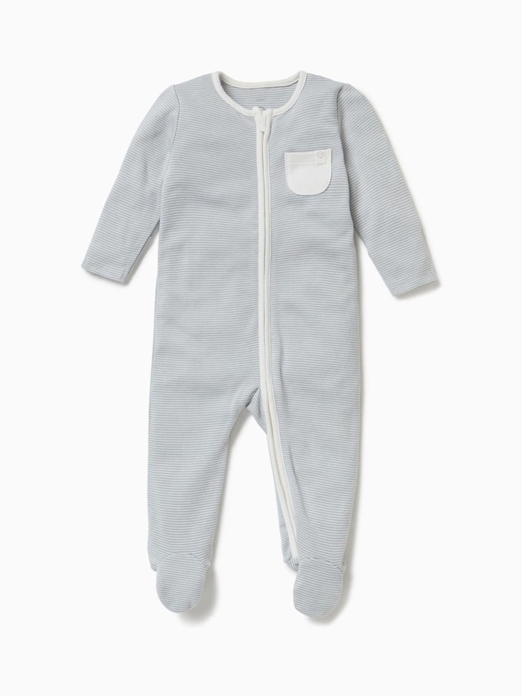 MORI Blue Cotton Blend Clever 2 Way Zip Up Sleepsuit - Image 5 of 7