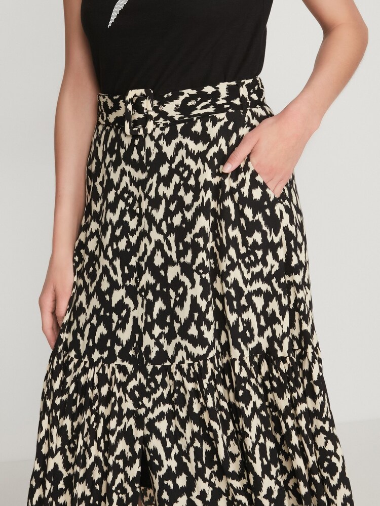 Sonder Studio Cream Ikat Animal Design Midi Skirt - Image 4 of 5
