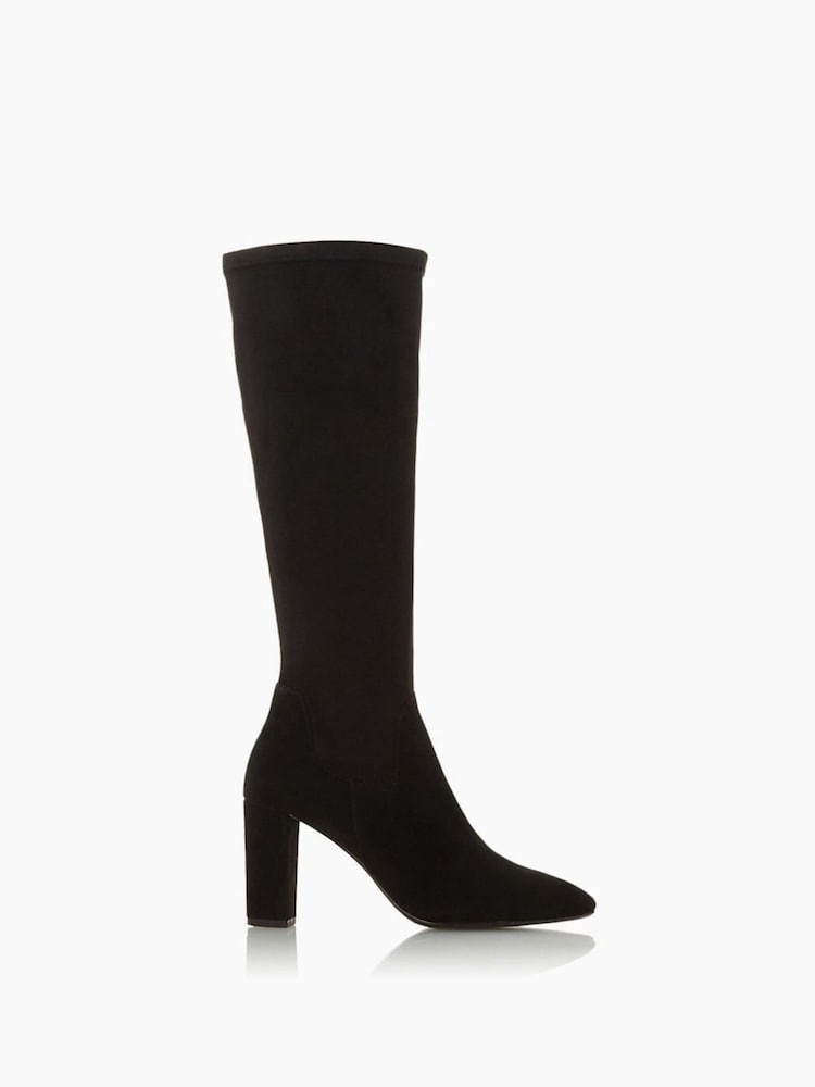 Dune London Black Siren Stretch Block Heel Almond Toe Boots - Image 1 of 6