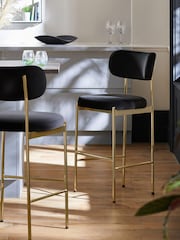 Soft Velvet Black Brushed Gold Leg Aleia Fixed Height Non Arm Bar Stool - Image 1 of 8