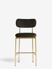 Soft Velvet Black Brushed Gold Leg Aleia Fixed Height Non Arm Bar Stool - Image 2 of 8