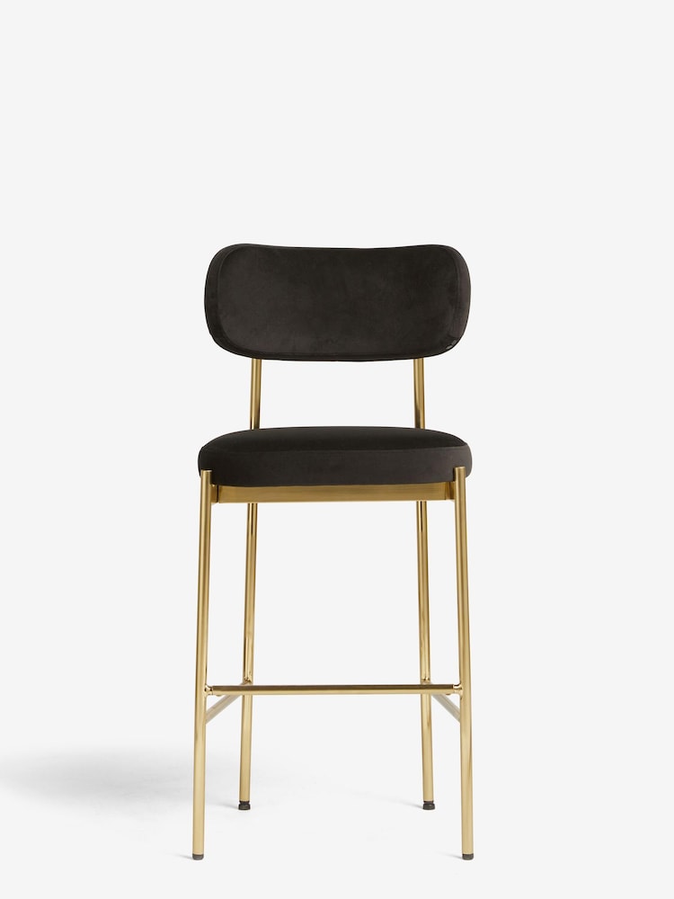 Soft Velvet Black Brushed Gold Leg Aleia Fixed Height Non Arm Bar Stool - Image 2 of 8