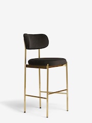 Soft Velvet Black Brushed Gold Leg Aleia Fixed Height Non Arm Bar Stool - Image 3 of 8