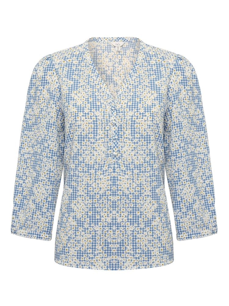 M&co Bluse mit Vichy-Karos und Gänseblümchenprint, Blau - Bild 5 von 5 M&co Bluse mit Vichy-Karos und Gänseblümchenprint, Blau - Bild 5 von 5