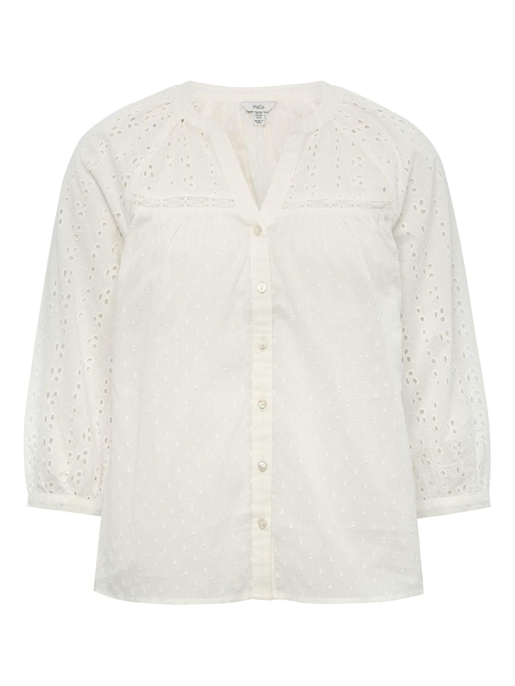 M&co Bluse mit Lochstickerei, Weiß - Bild 3 von 3