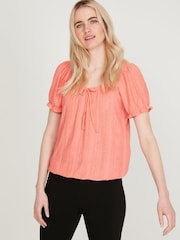 M&co Gypsy-Top mit Lochstickerei und Ballonsaum, Orange - Bild 1 von 4