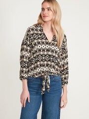 M&Co Black Ikat Tie Front Shirt - Image 1 of 5