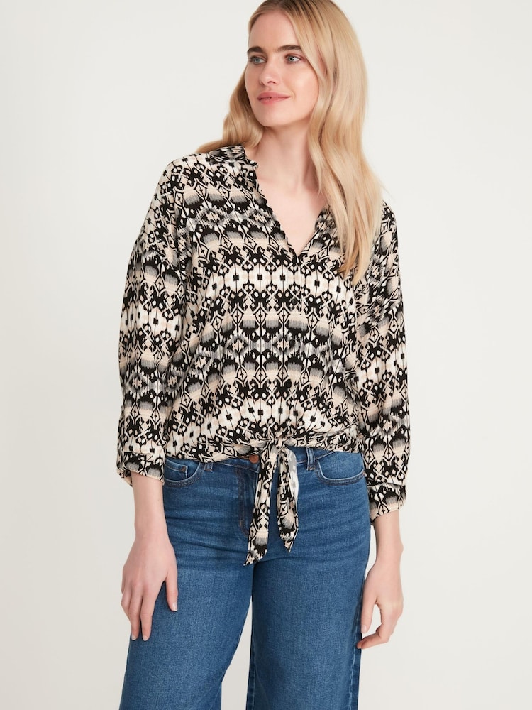 M&Co Black Ikat Tie Front Shirt - Image 1 of 5