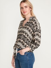 M&Co Black Ikat Tie Front Shirt - Image 4 of 5