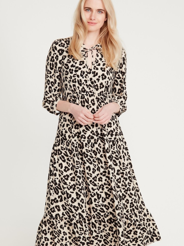 M&Co Black Animal Tiered Midi Dress - Image 1 of 4