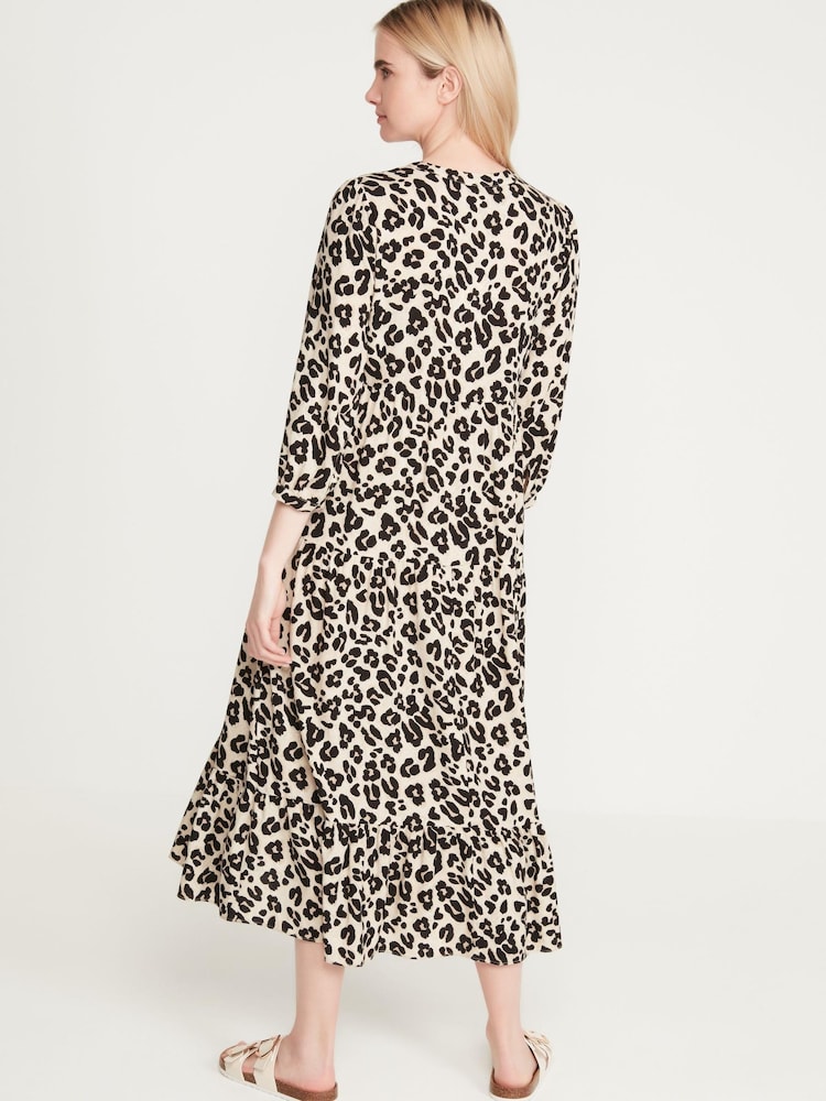 M&Co Black Animal Tiered Midi Dress - Image 2 of 4