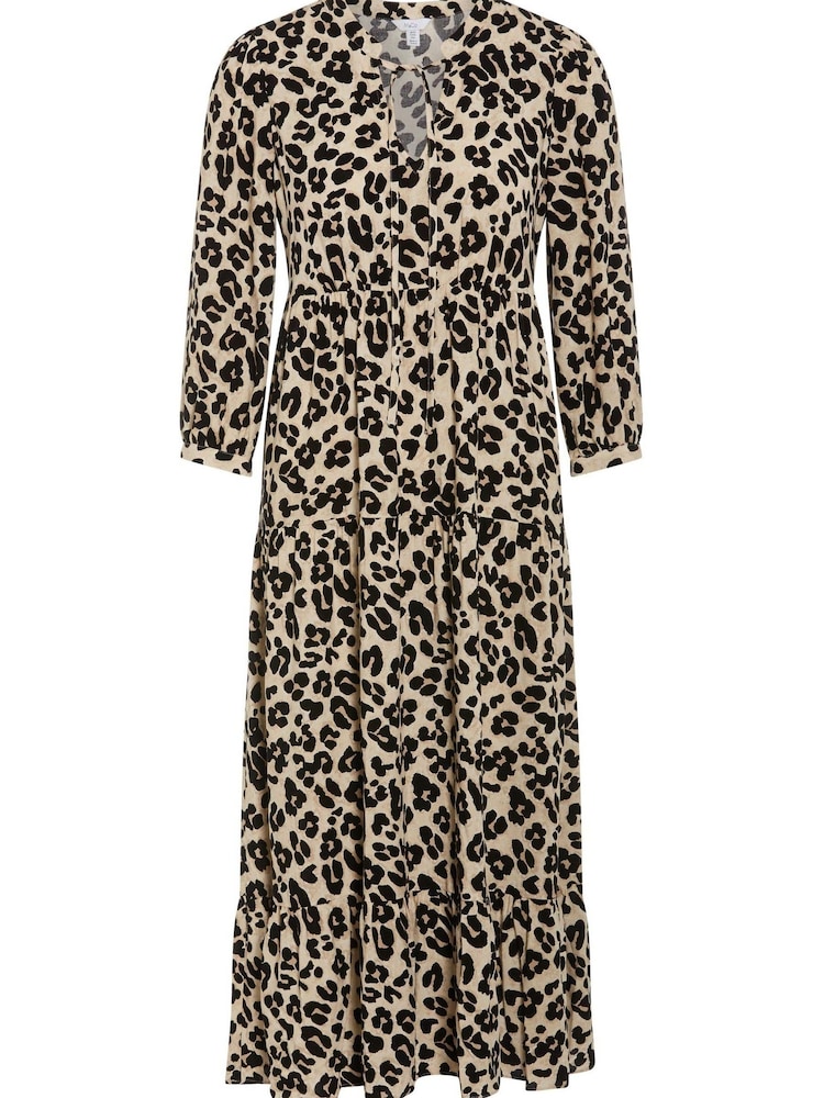 M&Co Black Animal Tiered Midi Dress - Image 4 of 4