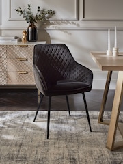 Set of 2 Soft Velvet Black Hamilton Black Leg Quilted Dining Chairs - Image 1 of 10