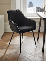 Set of 2 Soft Velvet Black Hamilton Black Leg Quilted Dining Chairs - Image 2 of 10