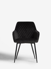 Set of 2 Soft Velvet Black Hamilton Black Leg Quilted Dining Chairs - Image 3 of 10