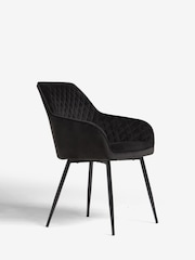Set of 2 Soft Velvet Black Hamilton Black Leg Quilted Dining Chairs - Image 6 of 10