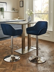 Soft Velvet Navy Blue Hamilton Quilted Kitchen Bar Stool - Image 1 of 7
