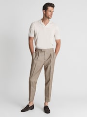 Reiss Brown Walk Formal Puppytooth Check Slim Fit Trousers - Image 1 of 6