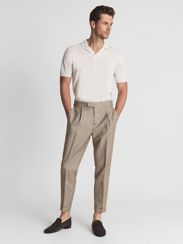 Reiss Brown Walk Formal Puppytooth Check Slim Fit Trousers - Image 1 of 6