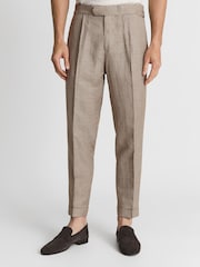 Reiss Brown Walk Formal Puppytooth Check Slim Fit Trousers - Image 4 of 6