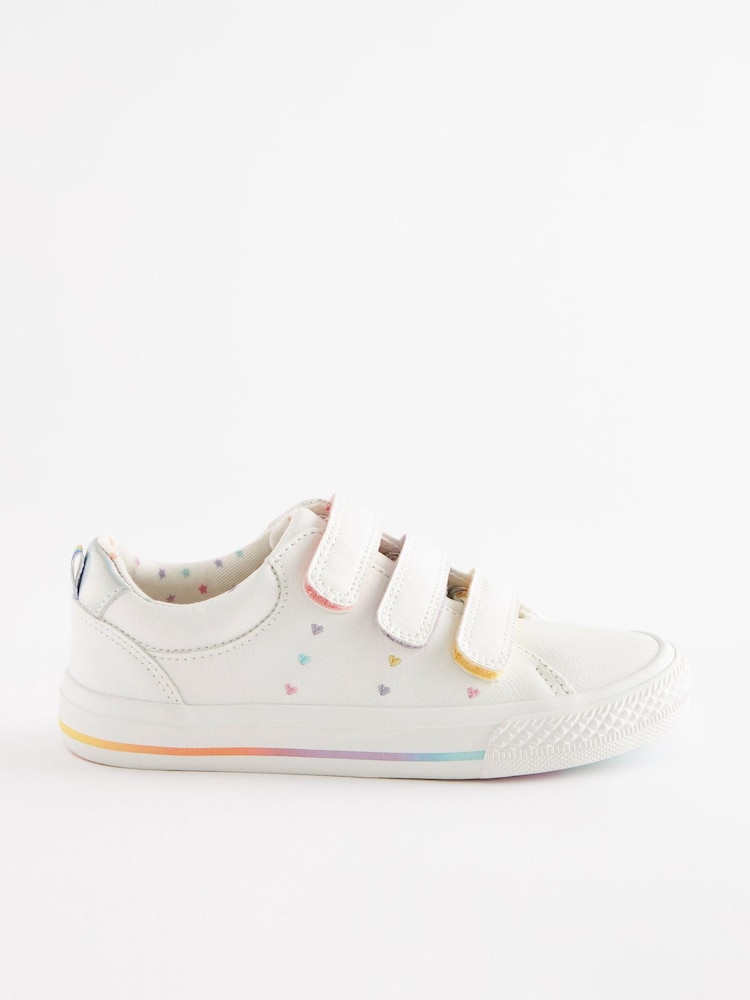 White Rainbow Hearts Embroidered Standard Fit (F) Touch Fastening Trainers - Image 2 of 6