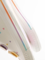 White Rainbow Hearts Embroidered Standard Fit (F) Touch Fastening Trainers - Image 5 of 6