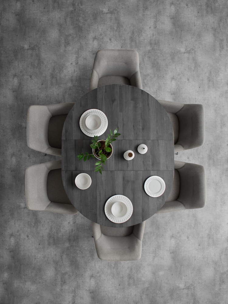 Black Bronx Oak Effect Round 4 to 6 Seater Extending Dining Table - Image 2 of 7