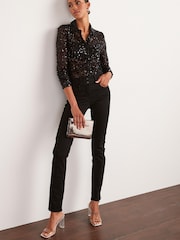 Black Sequin Next Ruched Front Long Sleeve Shirt - Image 3 of 5