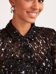 Black Sequin Next Ruched Front Long Sleeve Shirt - Image 4 of 5