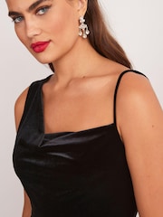 Black Velvet One Shoulder Wide Leg Jumpsuit - Image 4 of 5