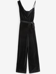 Black Velvet One Shoulder Wide Leg Jumpsuit - Image 5 of 5