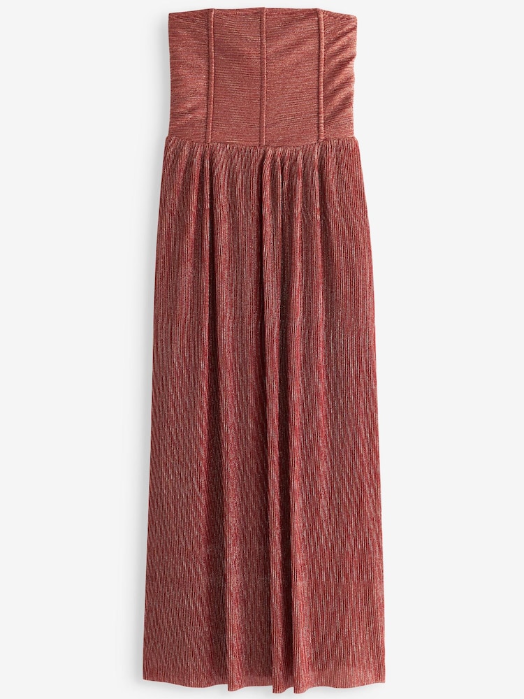 Rot - Trägerloses Midikleid mit Metallic-Korsettdetail - Bild 5 von 5