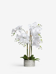 White Large Artificial Real Touch Orchid Plant In Silver Pot - Image 5 of 5