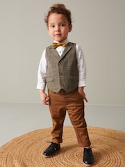Коричневый в клетку - Жилет с рубашкой и галстуком-бабочка (3mths-7yrs) - Изображение 2 из 6