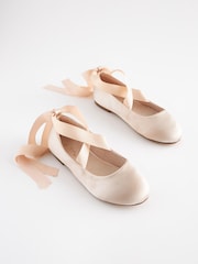 Nude Pink Satin (Stain Resistant) Ballet Tie Occasion Shoes - Image 1 of 5