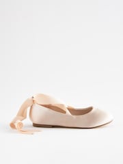 Nude Pink Satin (Stain Resistant) Ballet Tie Occasion Shoes - Image 4 of 5