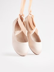 Nude Pink Satin (Stain Resistant) Ballet Tie Occasion Shoes - Image 5 of 5