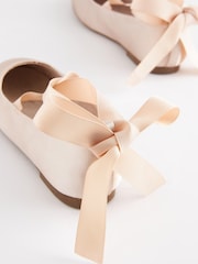 Nude Pink Satin (Stain Resistant) Ballet Tie Occasion Shoes - Image 2 of 5