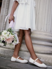 White Satin (Stain Resistant) Standard Fit (F) Square Toe Mary Jane Occasion Shoes - Image 1 of 6