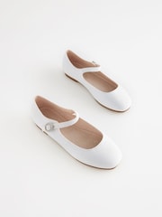 White Satin (Stain Resistant) Standard Fit (F) Square Toe Mary Jane Occasion Shoes - Image 2 of 6