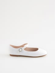 White Satin (Stain Resistant) Standard Fit (F) Square Toe Mary Jane Occasion Shoes - Image 3 of 6