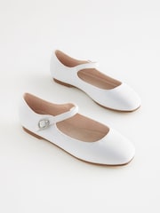 White Satin (Stain Resistant) Standard Fit (F) Square Toe Mary Jane Occasion Shoes - Image 4 of 6