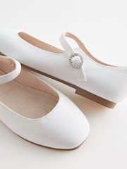 White Satin (Stain Resistant) Standard Fit (F) Square Toe Mary Jane Occasion Shoes - Image 5 of 6