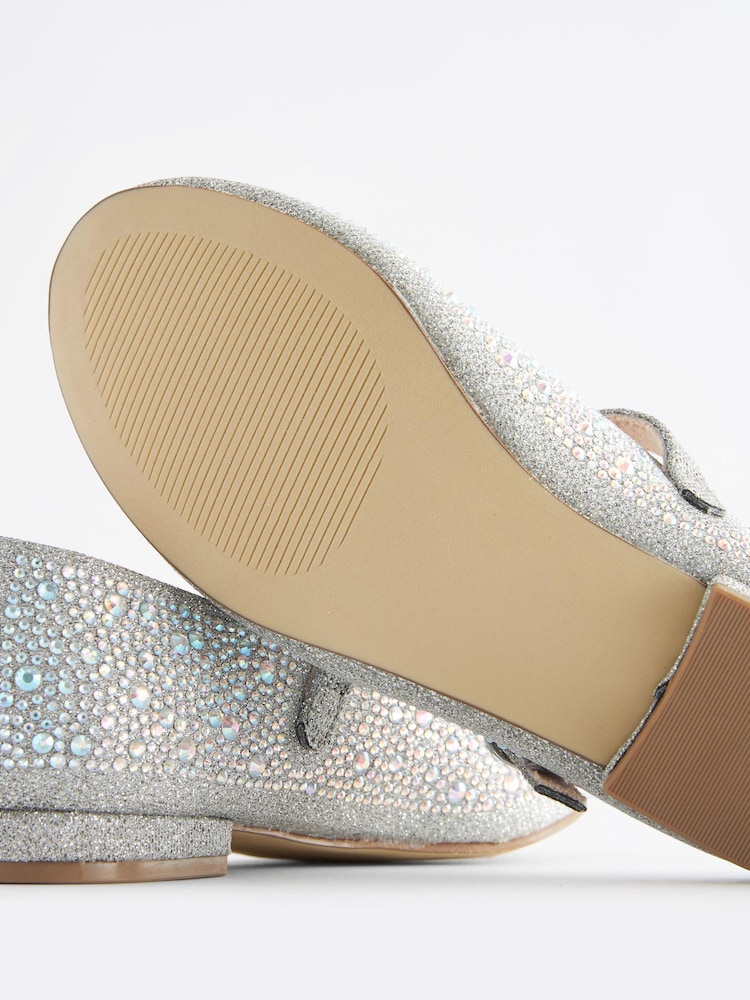Silver Jewelled Standard Fit (F) Mary Jane Occasion Shoes - Image 5 of 5