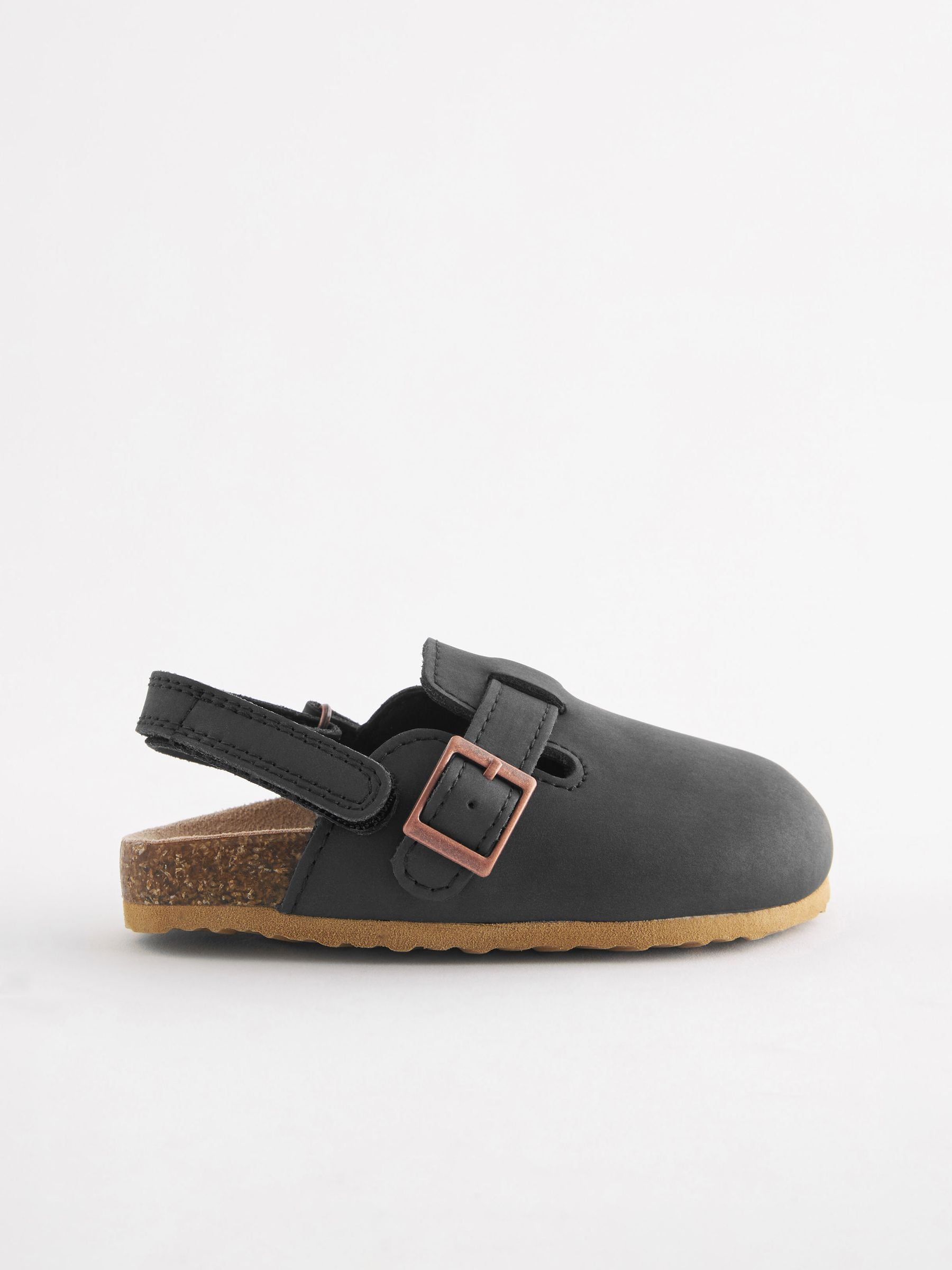 Black Leather Slip On Clog Mules