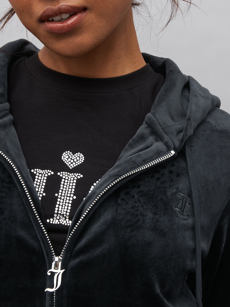 Juicy Couture Womens Zip Through Velour Robertson Zip Up Hoodie - Image 3 of 3 Juicy Couture Womens Zip Through Velour Robertson Zip Up Hoodie - Image 3 of 3
