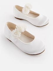 White Stain Resistant Satin Standard Fit (F) Bridesmaid Collection Corsage Mary Jane Occasion Shoes - Image 1 of 5