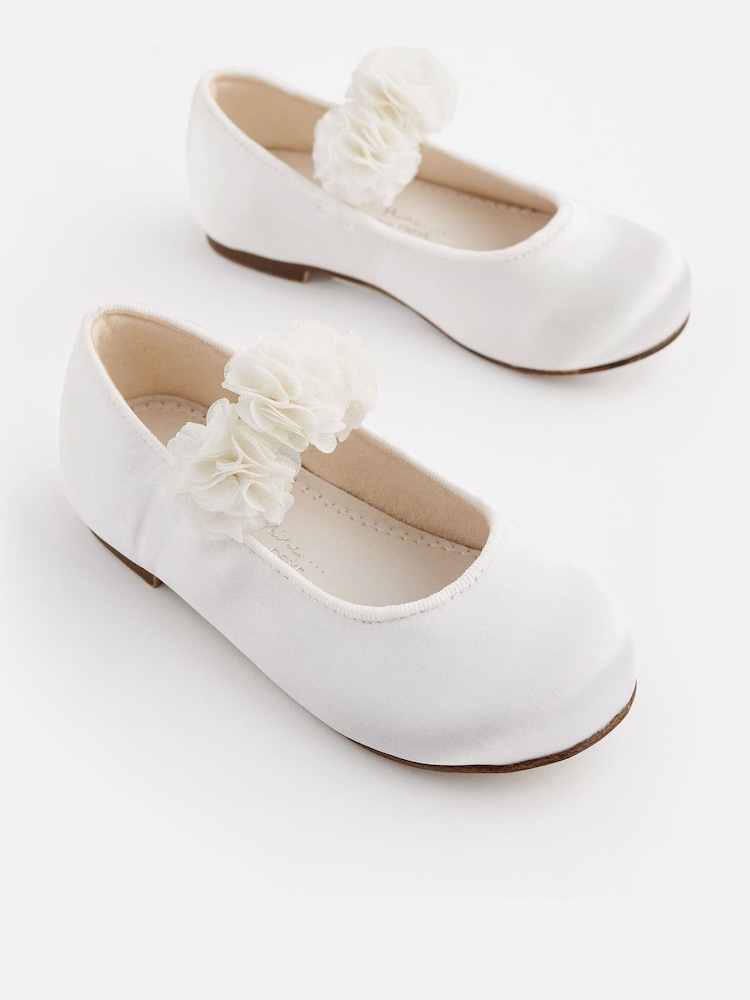 White Stain Resistant Satin Standard Fit (F) Bridesmaid Collection Corsage Mary Jane Occasion Shoes - Image 1 of 5